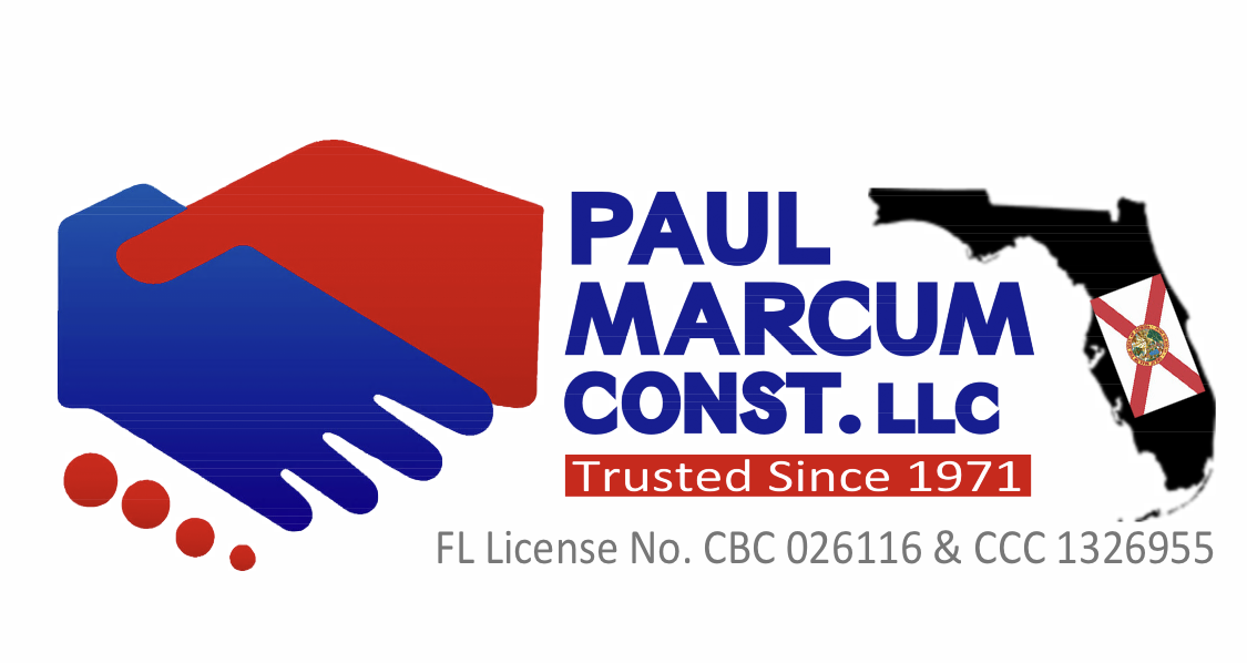 Original Paul Marcum Construction logo with Florida building and roofing license numbers